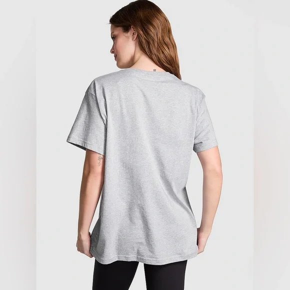 Victoria’s Secret PINK Campus Cotton Tee Heather Grey Size M Oversized Logo - Picture 2 of 3